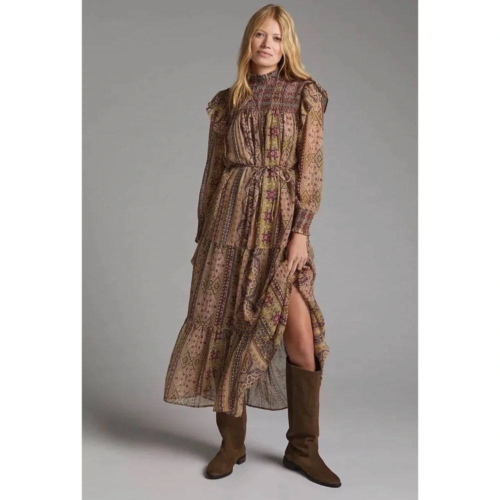 Anthropologie Llani Smocked Midi Dress